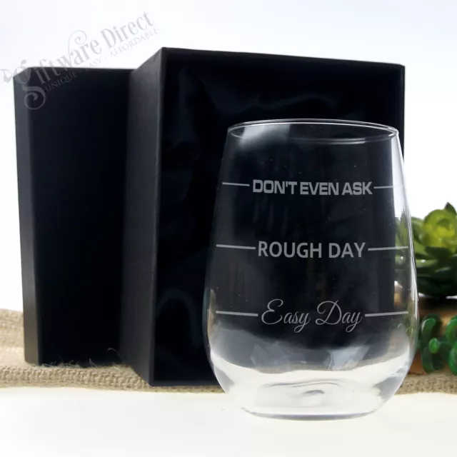 Engraved 500ml STEMLESS Wine Glass 'Easy Day Rough Day Mothers Day Gift Birthday