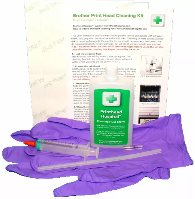 Printer Head Cleaning Kit Unblocks Brother MFC DCP Inkjet Nozzles 120ml Cleaner