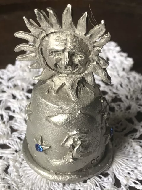 Thimble Comstock Pewter Sun And Moon With Blue Crystals