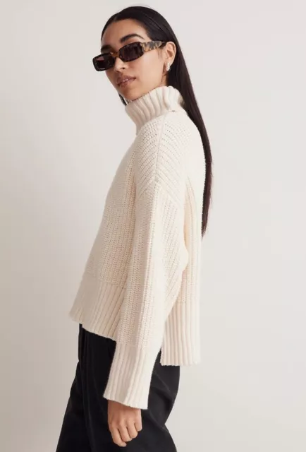 Madewell Wide Rib Turtleneck Sz Medium Cotton Crop Sweater Cream Oversized