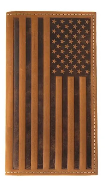 Nocona Western Mens Wallet Rodeo Leather Embossed American Flag Brown N500044102