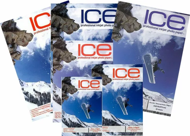 ICE Professional Inkjet Photo Papers, Gloss, Matte, Canvas A4, A3, 6x4, 5x7, 8x6