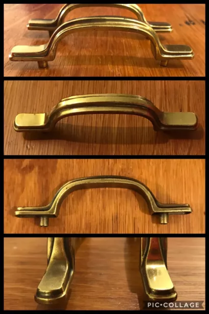 2 HANDLES Spoon Foot Arch Pull Antique Brass Colonial Cabinet Drawer Vintage