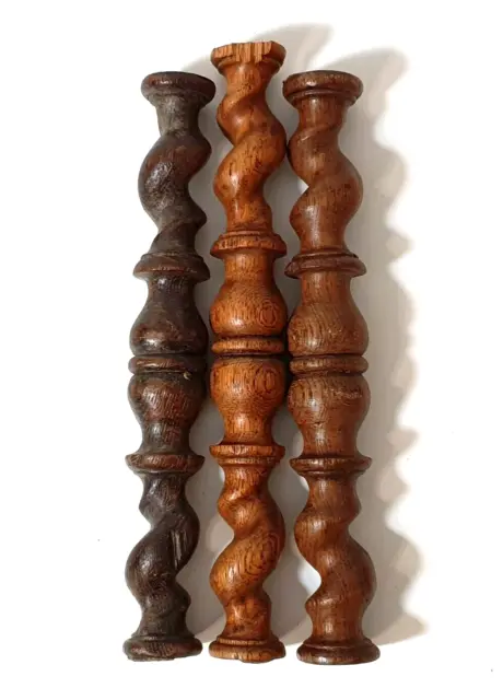 3 twist turned wood spindle Column Antique french architectural salvage 4
