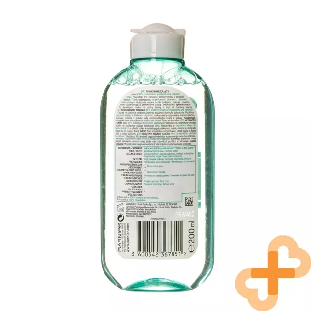 GARNIER Hialurónico Aloe Vera Vegano Refrescante Y Hidratante Cara Tónico 200ML 2