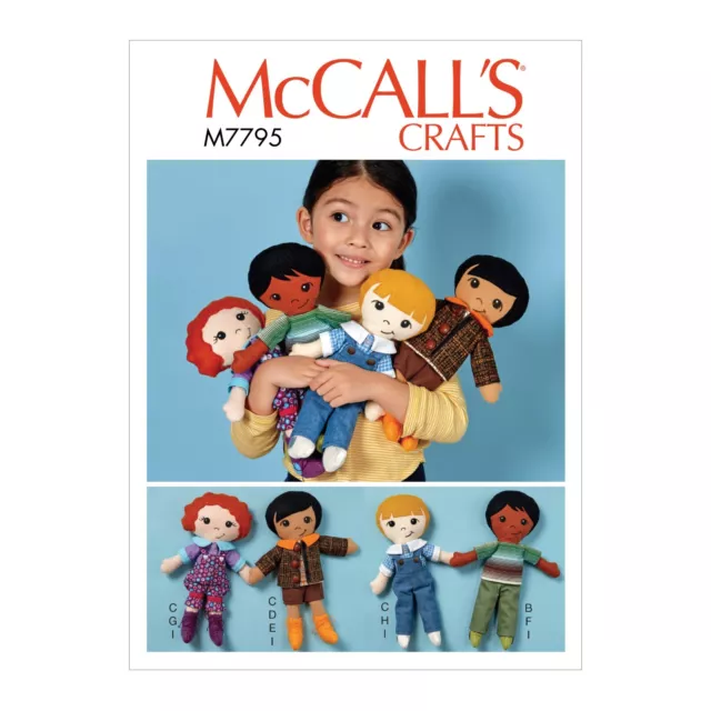 McCalls Sewing Pattern 7795 Cloth Fabric Dolls Removable Clothes Aprox 30 cm