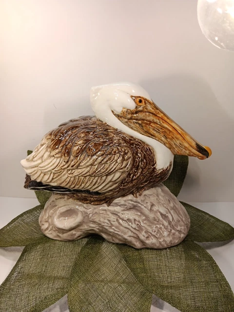 Vtg. 1970s The Tousends,  Ceramic Glaze Coastal Pelican Bird Pottery  Statuette.