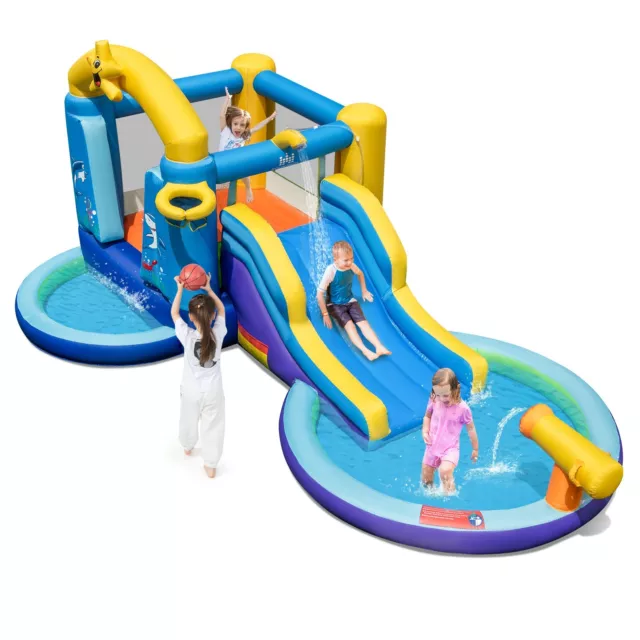 Inflatable Water Slide Park Bounce Castle Jumping House w/ Slide & 2 Splash Pool