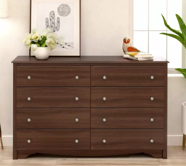 8 Drawers Double Dresser Chest Cherry Large Deluxe Wood Bedroom Cabinet 59x16x36