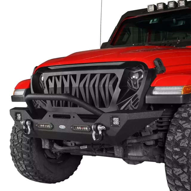 Front Winch Bumper w/ LED Lights For Jeep Wrangler 2007-2024 JK JL &Gladiator JT