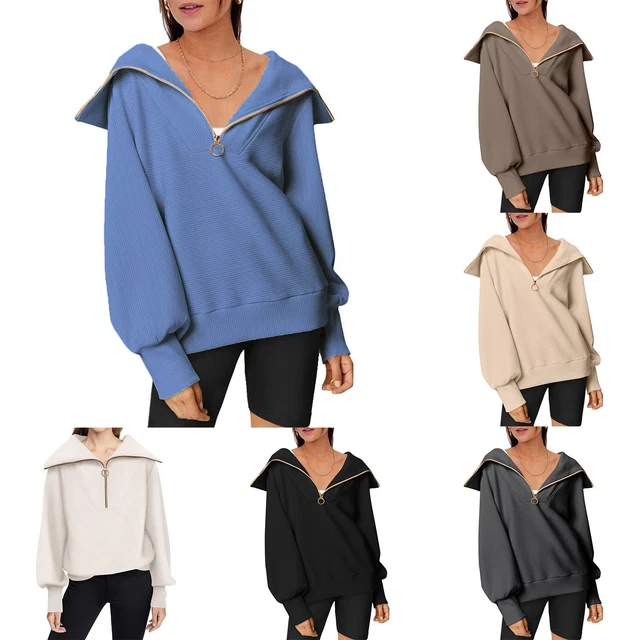 Donna Top for Ragazze Teenager Trendy Oversize Mezza Zip Pullover Felpe Di