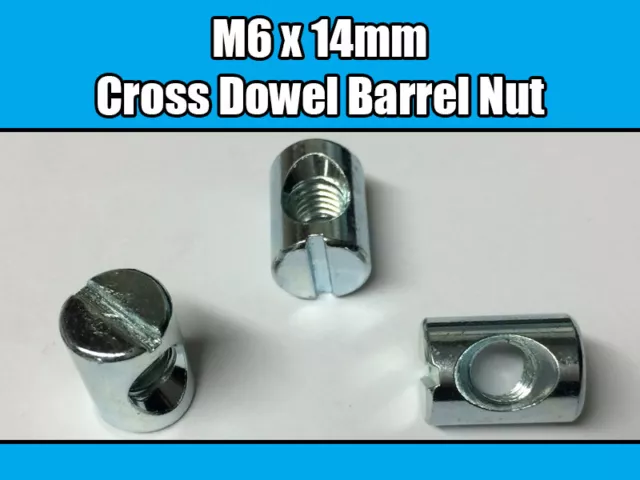 M6 x 14mm Furniture Cross Dowel Barrel Nuts Centre Thread Fixing Cot Bed Unit