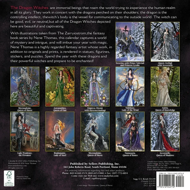 FANTASY ART OF Nene Thomas 2017 Wall Calendar Dragon Witches Fairy