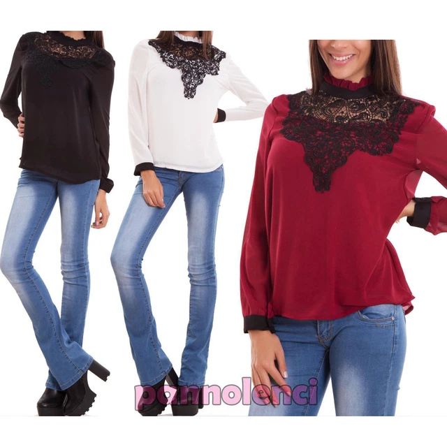 Pull Femme Dentelle Col Haut Manches Longues - Motif Floral, Thermique, Neuf Avec étiquettes