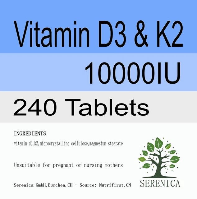 Vitamin D3 & K2 10000IU Rapid-Acting Daily Support x 240 Tablets