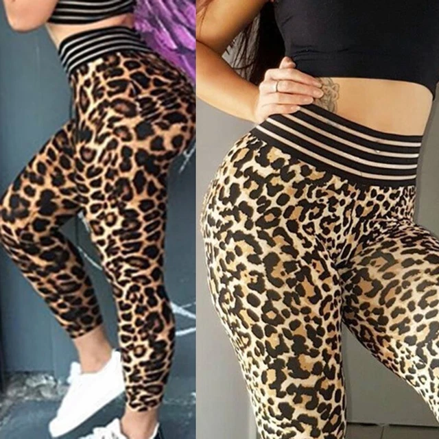 Leggings SPORTIVI pantaloni allenamento abbigliamento sportivo donna stampa leopardata