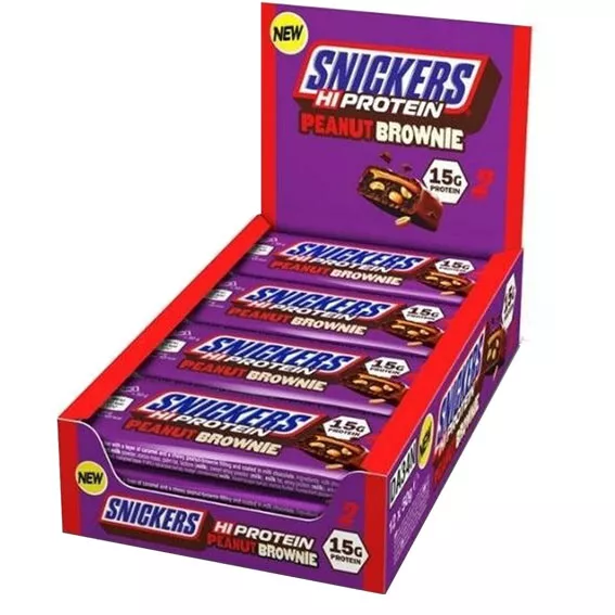 Snickers - HI Protein Bar - Peanut Brownie - 12 x 50 g Eiweiß Riegel - MHD 04/24