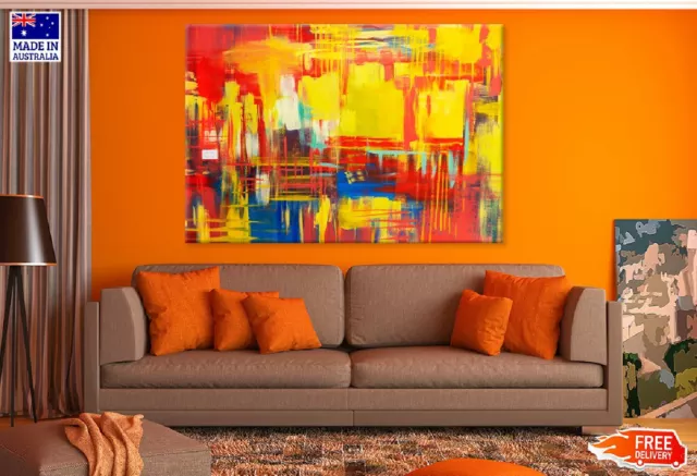 Yellow Red & Blue Abstract Design Wall Canvas Home Decor Australian Made Quality