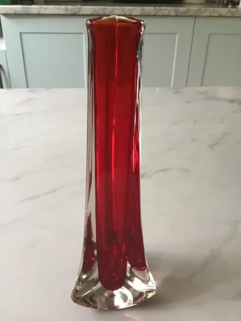 Red Cased Glass Vase
