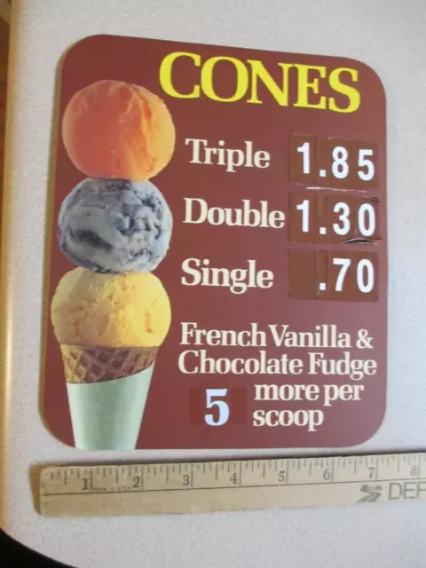 Baskin Robbins ice cream 1979 CONES scoop menu price store display sign #2