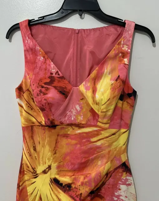 KAREN MILLEN PINK Floral Pleated Stretch Pencil Dress. Size 6 UK. GUC ...