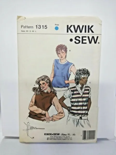 VINTAGE 1983 NEW KWIK SEW Sewing Pattern #1315 - Size XS S M L - MISSES VEST TOP