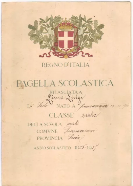 Pagella Scolastica - 1926