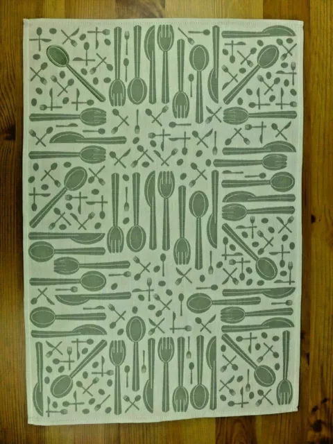 Sander Geschirrtuch 50 x 70 cm Cutlery Jacquard bestickt grün Löffel Besteck