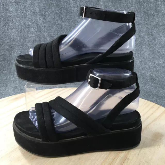 ASOS Design Sandals Womens 7 Platform Ankle Strap Black Buckle Open Toe Casual