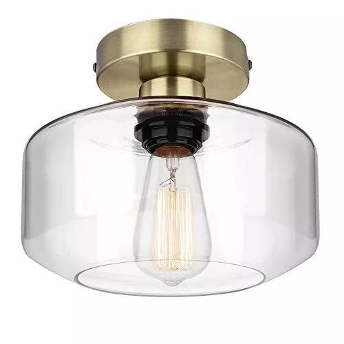 MAXvolador Industrial Semi Flush Mount Ceiling Light Clear Glass Pendant Brass