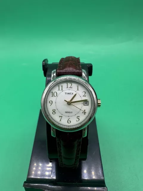 Timex Indiglo W/Date Quartz Watch CR2016 U7 Leather Band New Battery