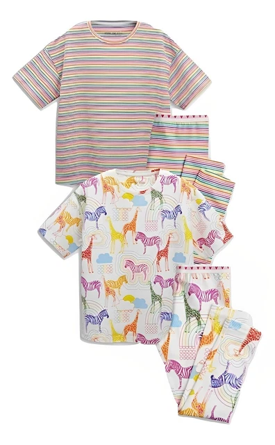 Pigiama NEXT per ragazze PJS multi arcobaleno/zebra confezione da due anni 6 anni nuovi con etichette