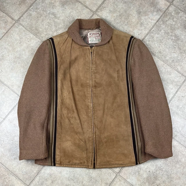 50s 60s Mcgregor Brown Suede Leather Knit Sleeve Jacket Size 44