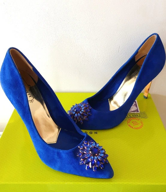 Ted Baker Peetch  Dark Blue Suede Diamond Brooch Heel Court Shoes Uk7 Eu40 Usa10