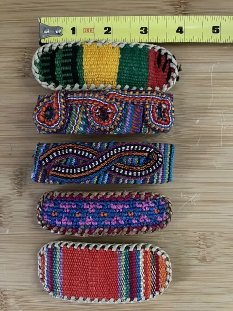 Vtg Guatemalan Central American Hand Made Folk Art Hair Clip Barrettes Lot Of 5