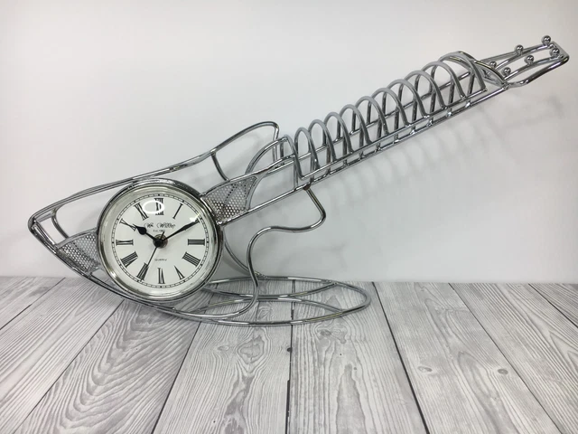 Almacenamiento de CD con cable de metal en forma de guitarra con reloj de cuarzo