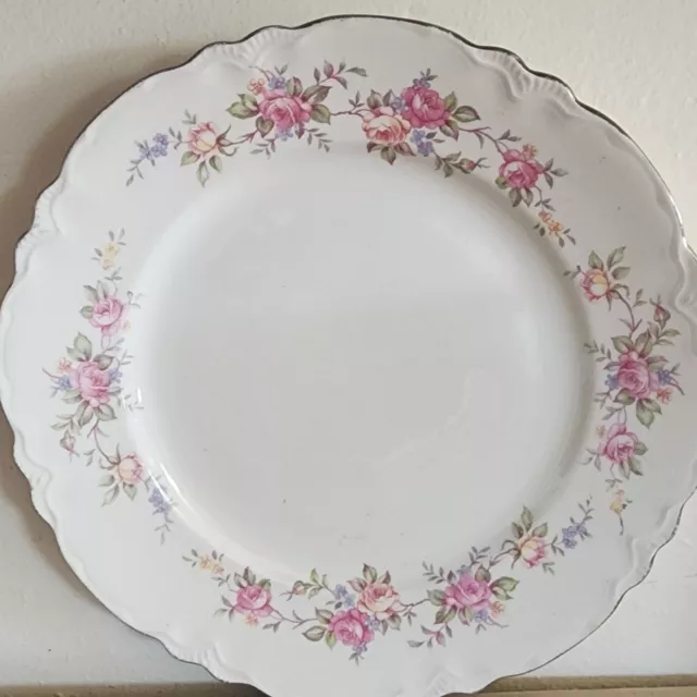 Homer Laughlin Republic 10 Inch Dinner Plate Pink Yellow Roses Gold Trim See Pic