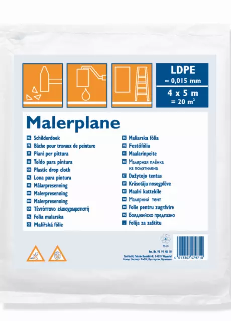 SBS® Malerplane LDPE 4 x 5m 15my Malerfolie Schutzfolie Abdeckfolie Schutzplane