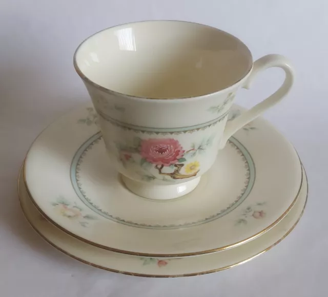 Vintage Cup Saucer Plate Trio Royal Kent Floral Art Deco Style c1970s Bone China