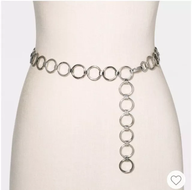 Wild Fable Women's Circle Link Chain Belt Silver Medium Hipster Boho Style New