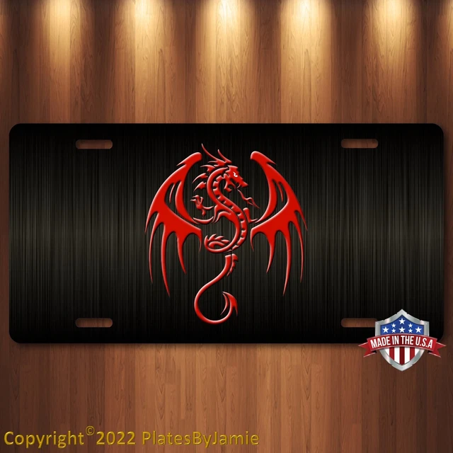 Red Dragon on Simulated Carbon Fiber Aluminum Vanity License Plate Tag Metal New