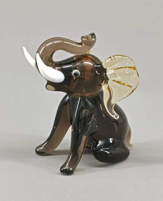 9912028-x Vetro Figura Elefante Inginocchiata 5cm Soffiato Bocca Fatto a Mano