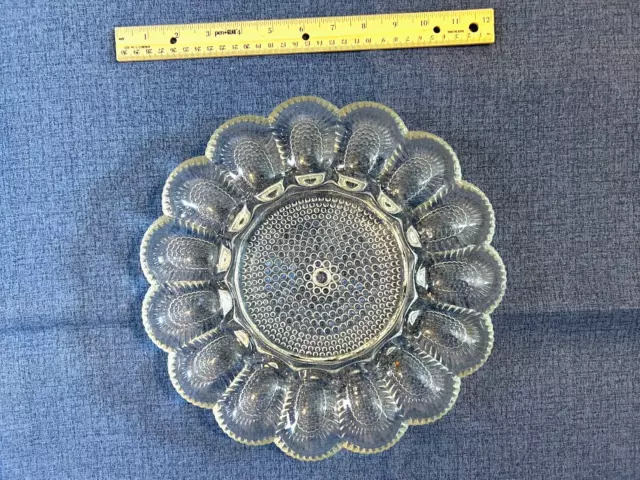 Vintage Indiana Hobnail Clear Glass Deviled Egg Serving Plate Tray 11" B