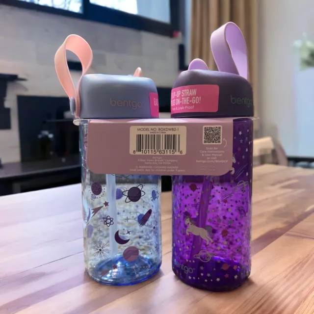 Bentgo Kids Water Bottle 2-Pack -  Leak-Proof Unicorn & Lavender Galaxy NWT 2
