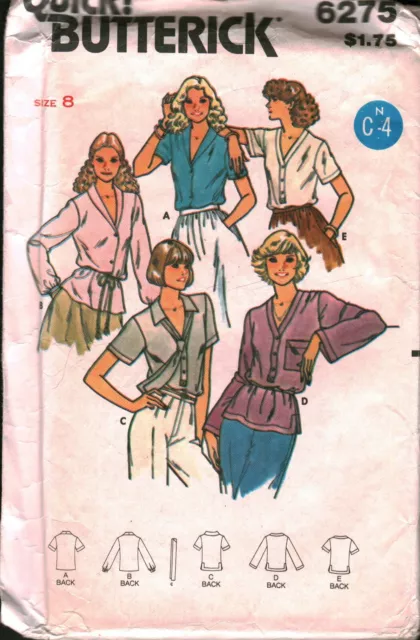 6275 Vintage Butterick SEWING Pattern Misses Loose Fitting Blouse Tie UNCUT OOP