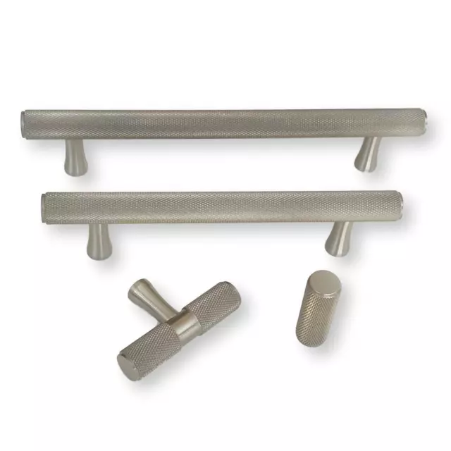 Solid Brushed Nickel "Texture" Knurled Drawer Pulls and Knobs