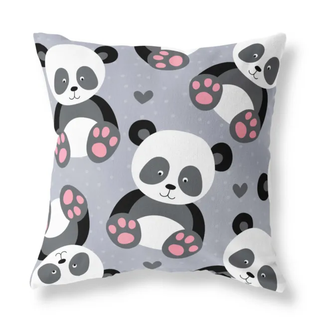 Cute Baby Pandas Kids Zip FILLED CUSHION Grey Designer