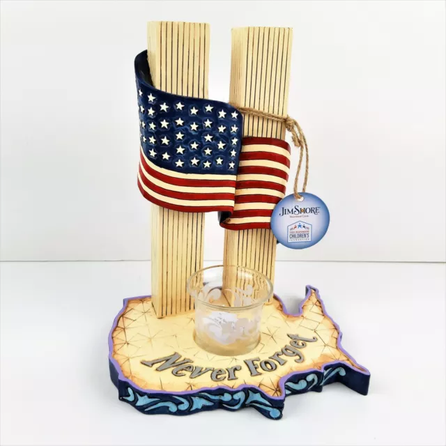 Jim Shore Never Forget Sept 11 Twin Towers Candle Holder USA Ground Zero NY 9-11