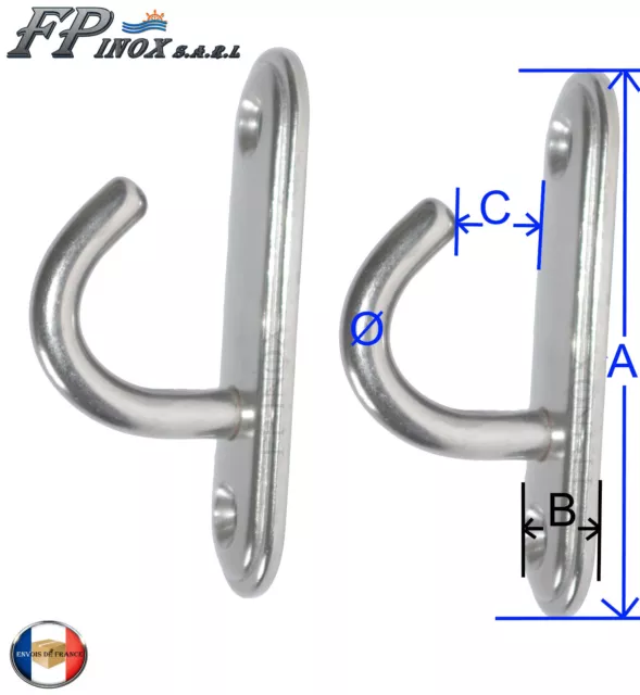 Crochet inox Sur Platine Longueur 65mm ( Lot de 2 ) inox 316 - A4