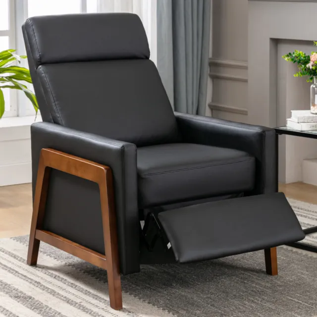 Wood-Framed PU Leather Recliner Chair Small Recliner Sofa Home Theater Seating